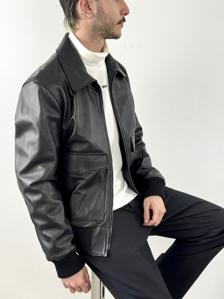 Ανδρικό Δερμάτινο Μπουφάν Μαύρο Maffei 51283-NERO