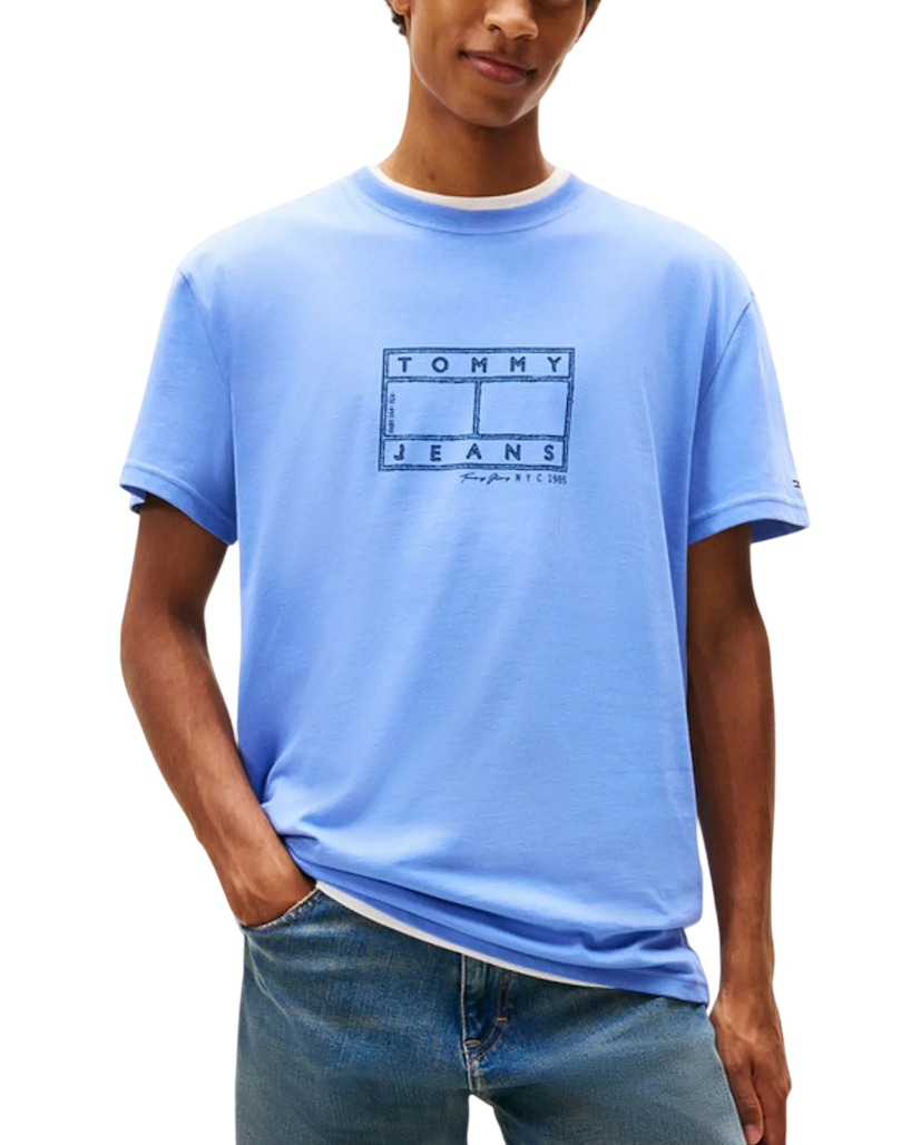 Ανδρικό T-shirt Γαλάζιο Tommy Jeans DM0DM22317-C58