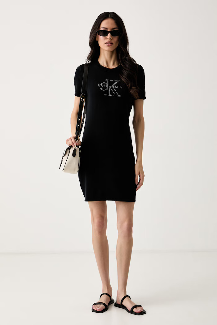 Γυναικείο Κοντομάνικο Φόρεμα Μαύρο Calvin Klein LV047G333G-UB1