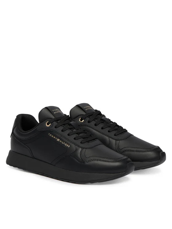 Γυναικεία Δερμάτινα Retro Runner Sneakers Μαύρα Tommy Hilfiger FW0FW09411-BDS