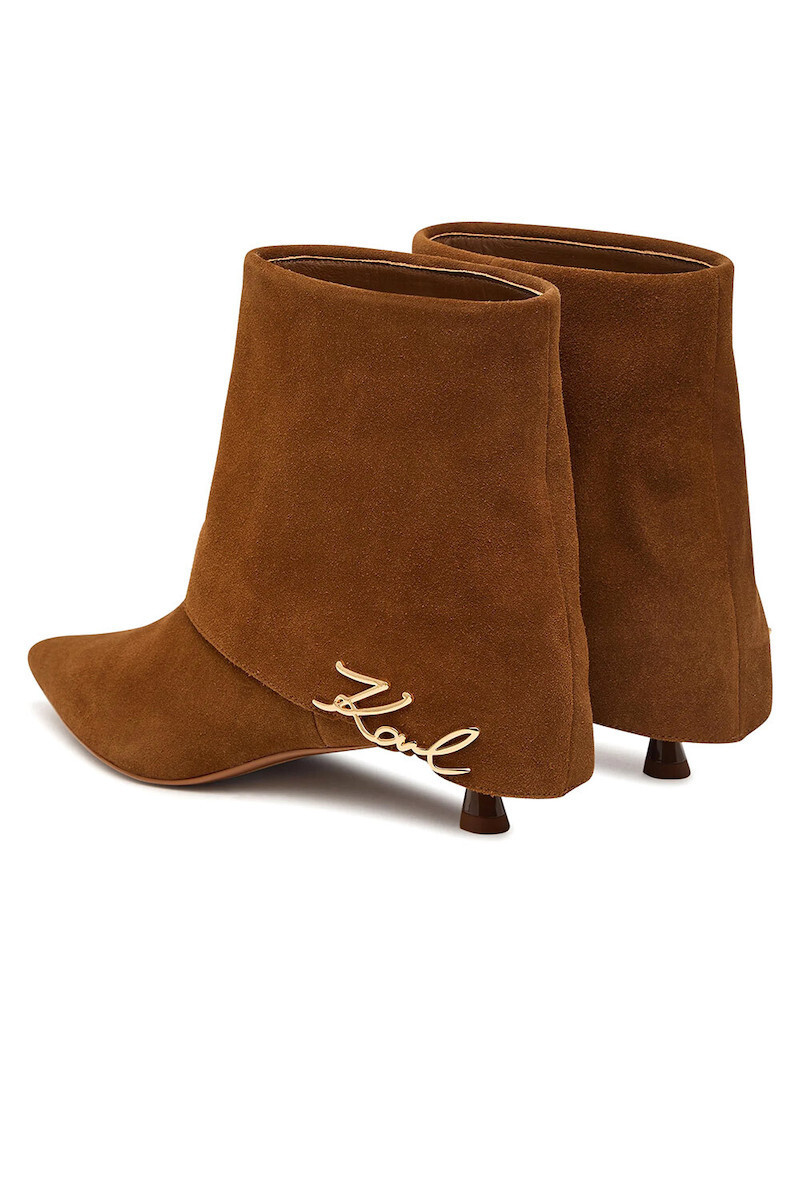 Γυναικεία Δερμάτινα Pasha Μποτάκια Καφέ Karl Lagerfeld KL30142-533-Mid Brown Suede