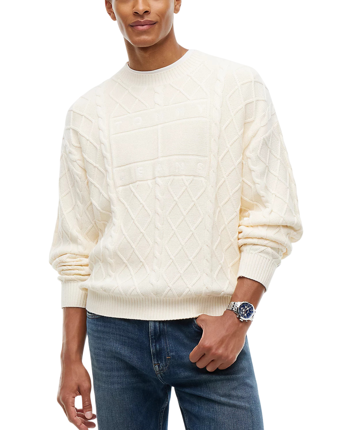 Ανδρικό Πουλόβερ Εκρού Tommy Jeans DM0DM23614-AEF