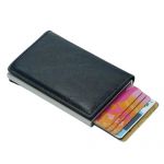 Μαύρο Δερμάτινο Πορτοφόλι  RFID Card Holder OSSO Με θήκη Αλουμινίου Slide