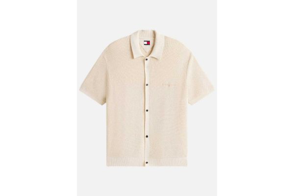 Ανδρική Πλεκτή Κοντομάνικη Ζακέτα Μπεζ Tommy Jeans DM0DM21651-ACH