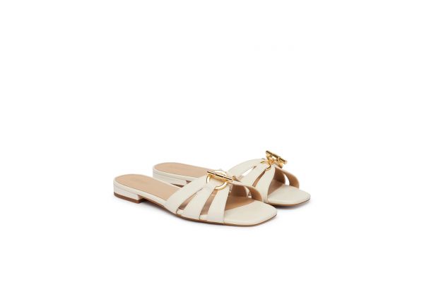 Γυναικείες Δερμάτινες Blaike Παντόφλες Λευκές Ralph Lauren 802982875007-WHITE