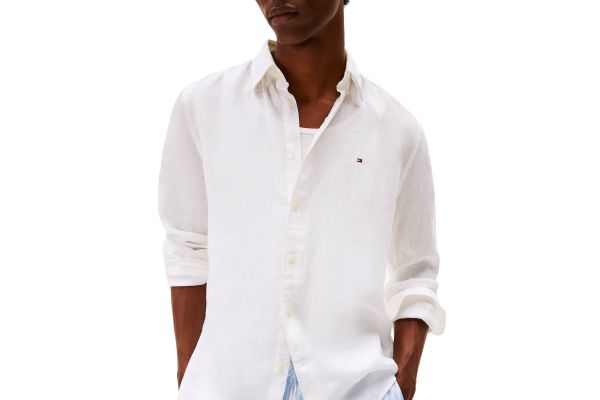 Ανδρικό Λινό Πουκάμισο Λευκό Tommy Hilfiger MW0MW41530-YBR
