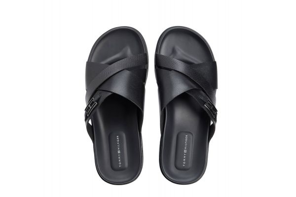 Ανδρικές Δερμάτινες Παντόφλες Μαύρες Tommy Hilfiger FM0FM05753-BDS