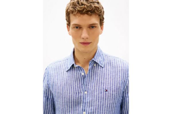 Ανδρικό Λινό Ριγέ Πουκάμισο Γαλάζιο Tommy Hilfiger MW0MW42400-0A4