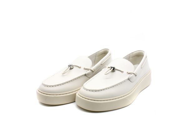 Ανδρικά Δερμάτινα Deck Slip On Loafers Λευκά Karl Lagerfeld KL53314-011 WHITE